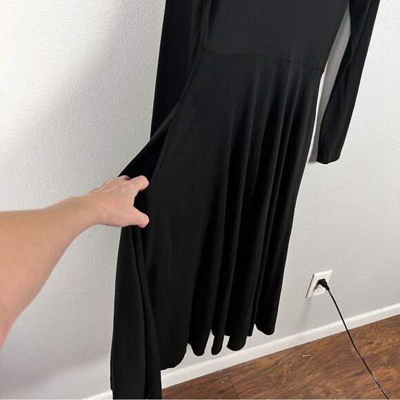 Peruvian Connection Anna Dress Black Fit & Flare Midi Cotton Jersey Pockets M - Picture 4 of 9